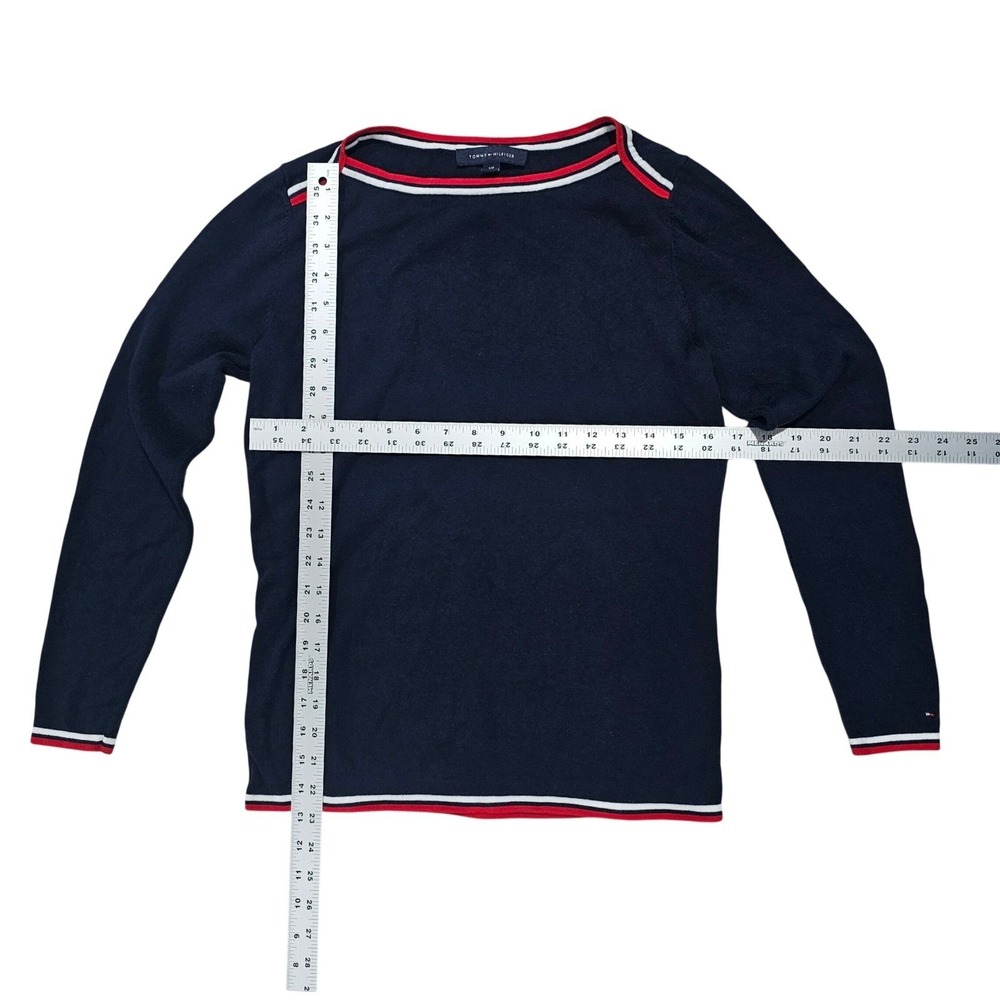 Tommy Hilfiger Women S Navy Blue Nautical Boat Neck Knit Sweater‎ Preppy - Picture 4 of 6
